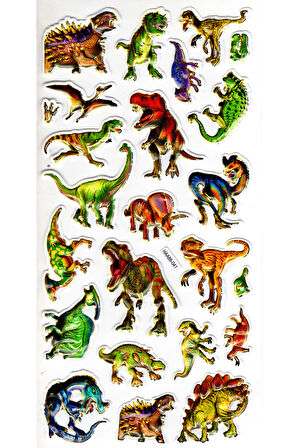 Sticker Kabartmalı Yaldızlı Stiker Çıkartma Etiket (Haa041)-23x12 cm- Vahşi Dinozorlar