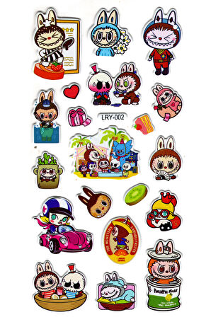 Sticker Kabartmalı Stiker Çıkartma Etiket (LRY002)-18x9 cm- Komik Labubu Tavşan
