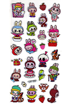 Sticker Kabartmalı Stiker Çıkartma Etiket (LRY005)-18x9 cm- Sevimli Labubu Tavşan