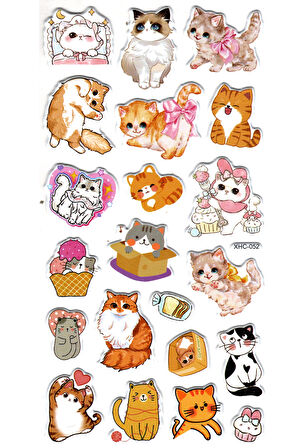 Sticker Kabartmalı Stiker Çıkartma Etiket (XHC052)-18x9 cm- Minnoş Kedicik