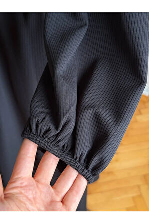 Şardonlu Bel Bağlamalı Yarım Pat Örme Elbise 2423 NAVRA |