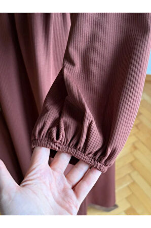 Şardonlu Bel Bağlamalı Yarım Pat Örme Elbise 2423 NAVRA |