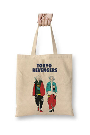 Tokyo Revengers Mikey Beyaz Bez Çanta Uzun Saplı Alışveriş Çantası Plaj Çantası