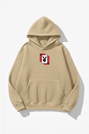 Unisex Yumuşak Dokulu Playboy Baskılı Tasarım Oversize 3 İplik Hoodie Sweatshirt