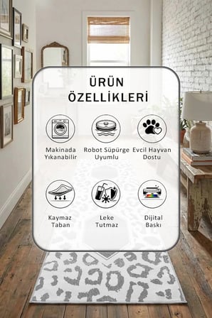 Snake Dijital Baskılı Kaymaz Yıkanabilir Yolluk - Leke Tutmaz