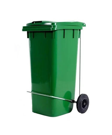 Omnipazar SY-6507 Pedallı Tekerlekli Kapaklı Plastik Çöp Konteyneri 120 lt Yeşil