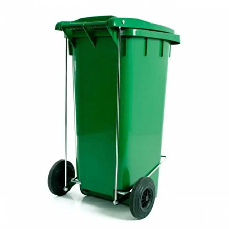 Omnipazar SY-6507 Pedallı Tekerlekli Kapaklı Plastik Çöp Konteyneri 120 lt Yeşil