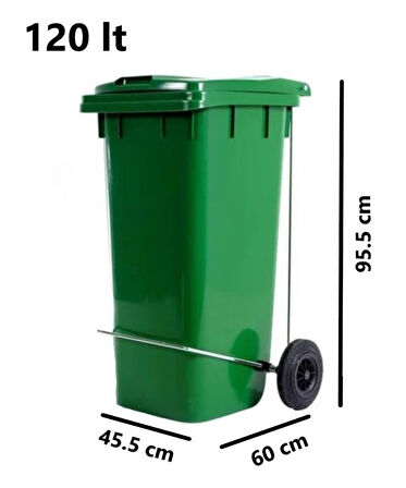 Omnipazar SY-6507 Pedallı Tekerlekli Kapaklı Plastik Çöp Konteyneri 120 lt Yeşil