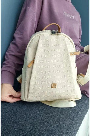Sirt Cantasi Gunluk Cantasi Okul Cantasi Kadin 9 Bolmeli Orta Boy Cantasi JP4040TM Krem Taba Just Polo