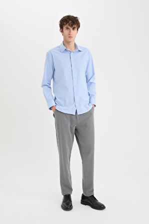 DeFacto Modern Fit Modern Kesim Poplin Düz Pamuk Karışımlı Uzun Kollu Gömlek D3375AX24AUBE177