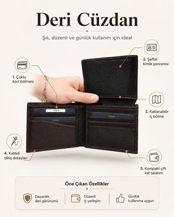 Düz Para Bölmeli Hediye Kutulu Hakiki Deri Kartlık Cüzdan
