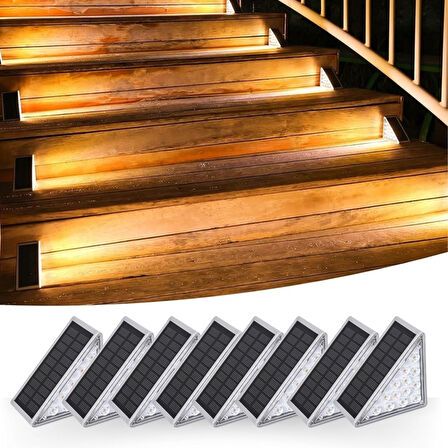 celikavm® 8 Adet Üçgen  Güneş Enerjisi ile Şarj Olan Dış Mekan Solar Basamak Köşe Lambası