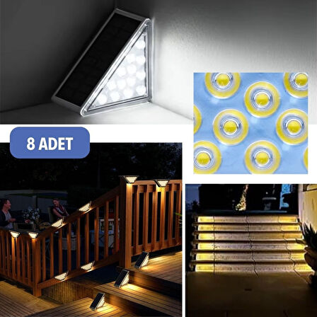 celikavm® 8 Adet Üçgen  Güneş Enerjisi ile Şarj Olan Dış Mekan Solar Basamak Köşe Lambası