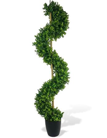 Yapay Ağaç Spiral Şimşir Ağacı 160cm Bambu Saplı Salon Bitkisi Düz Yeşil 