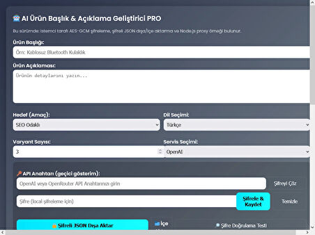 AI Ürün Başlık & Açıklama Geliştirici PRO