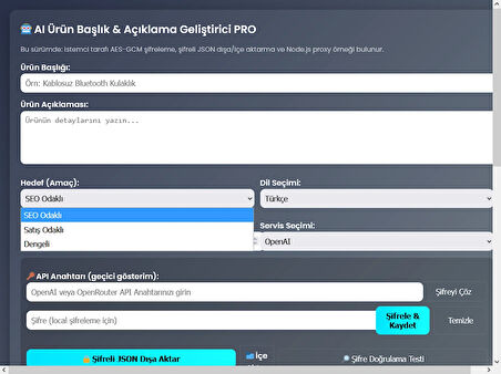 AI Ürün Başlık & Açıklama Geliştirici PRO
