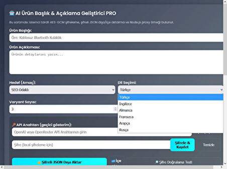 AI Ürün Başlık & Açıklama Geliştirici PRO