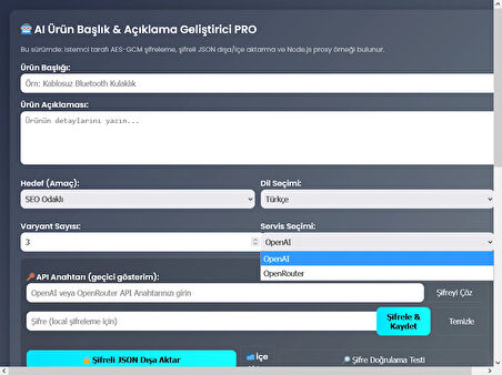 AI Ürün Başlık & Açıklama Geliştirici PRO