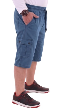 Erkek Battal Beden 115-176 Kilo Arası İçin Uygun Dizaltı Kargo Cepli Likralı Uzun Jeans Kapri