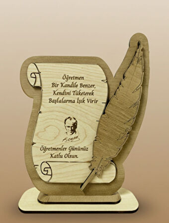 Öğretmenler Günü Tüylü Ahşap Plaket