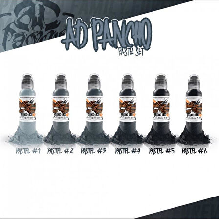 A.D Pancho Pastel Greys 6'lı Set - World Famous Ink Dövme Boyası - 4oz/120ml