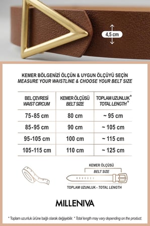 Üçgen Gold Tokalı Kahverengi Kalın Kadın Kemer 4.5 cm