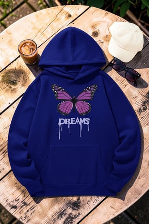 Unisex Dream Butterfly Baskılı Oversize Hoodie Kapüşonlu Sweatshirt