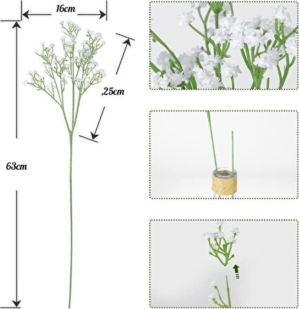Uzun Dal Yapay Çiçek Plastik Beyaz Cipso 4Dallı 63cm