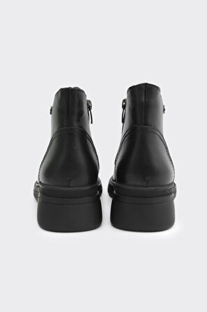 Hakiki Deri Dolgu Taban Fermuarlı Kadın Bot 