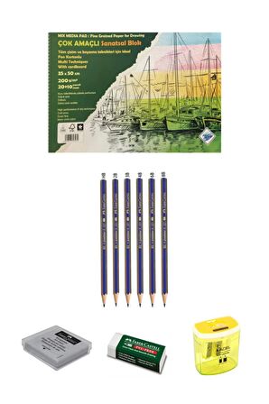 Art Liva Resim Defteri Fon Kartonlu 35x50 200 Gr.20+10 Yp-faber Castell Dereceli Kurşun Kalem Seti