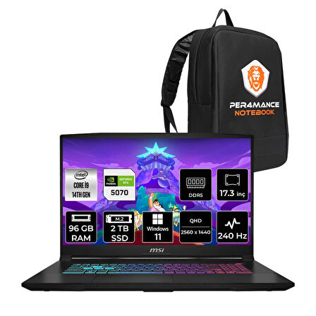 MSI Katana 17 HX i9-14900HX 96GB 2TB SSD RTX5070/8GB 17.3'' 2K QHD 240Hz W11P Gaming Laptop B14WGK