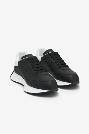 Erkek Kabartmalı Logolu Deri Sneakers - Siyah/Beyaz | 43