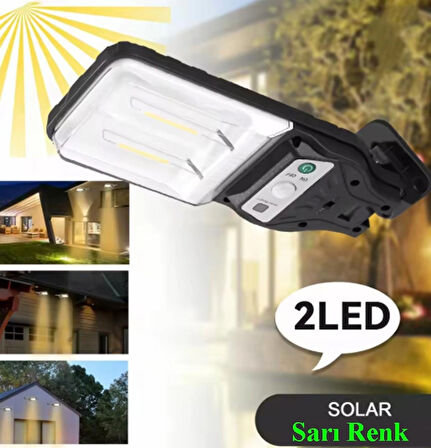 Solar Güneş Enerjili Led Bahçe Aydınlatması 3 Modlu Hareket Sensörlü Duvar Lambası SARI LEDLİ 20 CM Kumandalı 