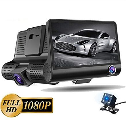 1080p Full HD 4'' Büyük Ekranlı Araç içi Kamera 3 Kameralı (Ön Görüş-Geri görüş-İç Görüş) Gece Görüş
