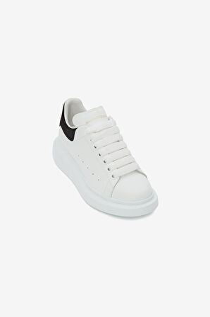 Kadın Kalın Tabanlı Deri Sneakers - Beyaz/Siyah | 40