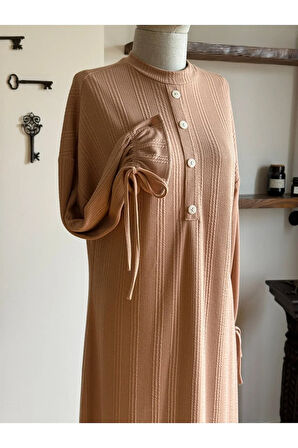 Süs Patlı Kol Bağlamalı Örme Elbise 2413 NAVRA |