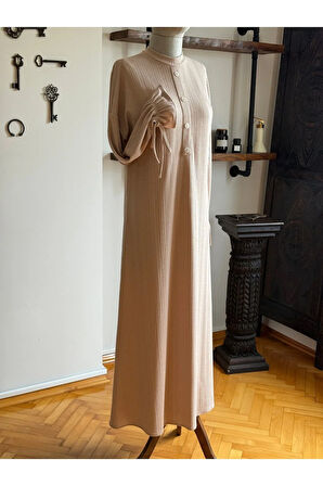 Süs Patlı Kol Bağlamalı Örme Elbise 2413 NAVRA |