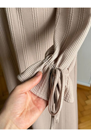 Süs Patlı Kol Bağlamalı Örme Elbise 2413 NAVRA |