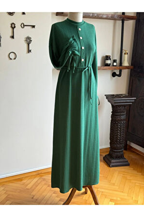 Süs Patlı Kol Bağlamalı Örme Elbise 2413 NAVRA |