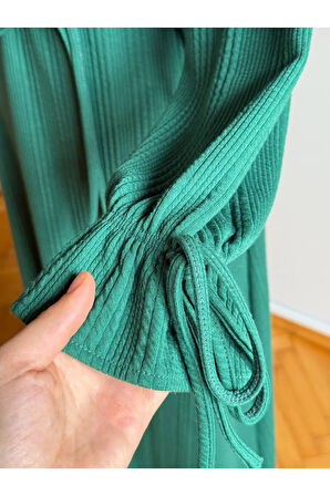 Süs Patlı Kol Bağlamalı Örme Elbise 2413 NAVRA |