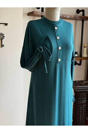 Süs Patlı Kol Bağlamalı Örme Elbise 2413 NAVRA |