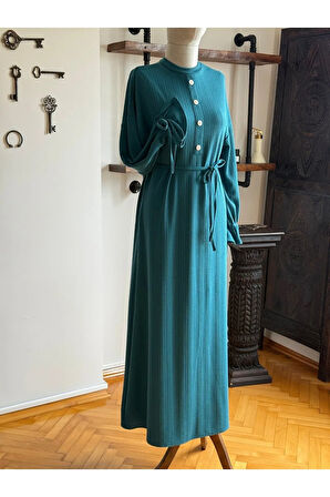 Süs Patlı Kol Bağlamalı Örme Elbise 2413 NAVRA |