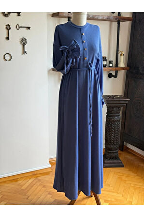 Süs Patlı Kol Bağlamalı Örme Elbise 2413 NAVRA |