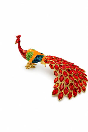 Kristal Taşlı Metal Tavus Kuşu Biblo 18x10 cm Dekoratif Hediyelik Masa ve Salon Süsü Lüks Ev Dekoru