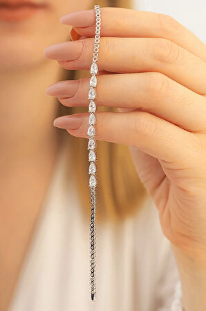 Füreyya Zirkon Taşlı Su Yolu Kadın Gümüş Bileklik