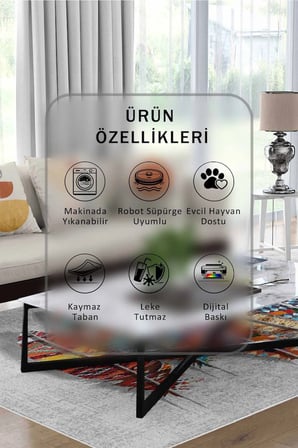 Yıkanabilir Kaymaz Taban Dijital Baskılı Halı ve Yolluk – Leke Tutmaz Salon & Mutfak Halısı