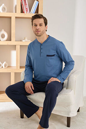 Pijamoni Erkek %100 Pamuk Penye Mevsimlik Uzun Kollu Pijama Takımı 6842