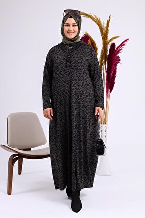 Kadın Büyük Beden Leopar Desenli Anne Elbisesi Kışlık