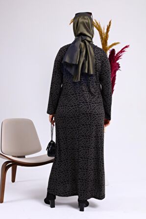 Kadın Büyük Beden Leopar Desenli Anne Elbisesi Kışlık