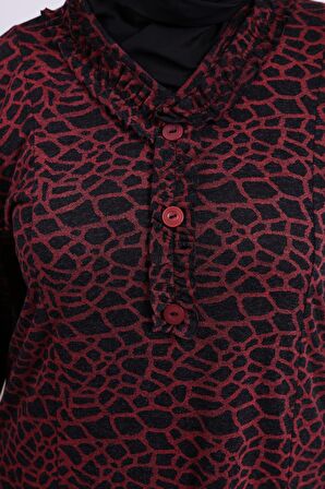 Kadın Büyük Beden Leopar Desenli Anne Elbisesi Kışlık